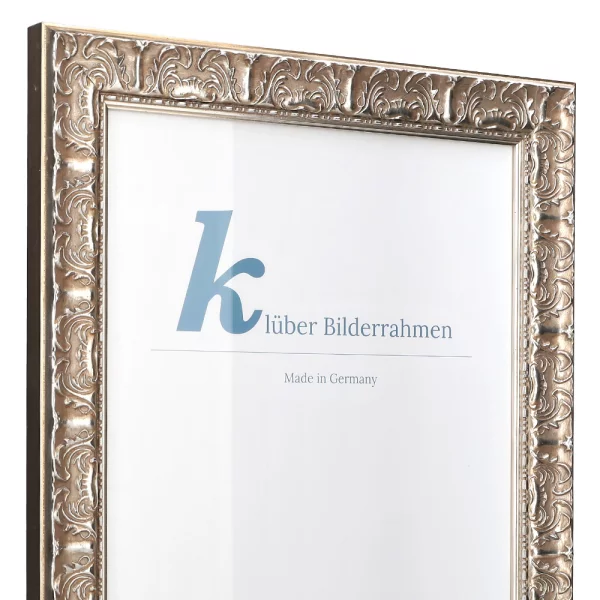 Barock-Bilderrahmen Luanco 42x59,4 cm (A2) | silber | Normalglas (2 mm)