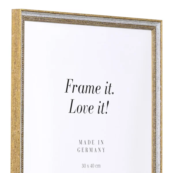 Cadre en bois Amiens sur mesure blanc-or | verre standard (2 mm)