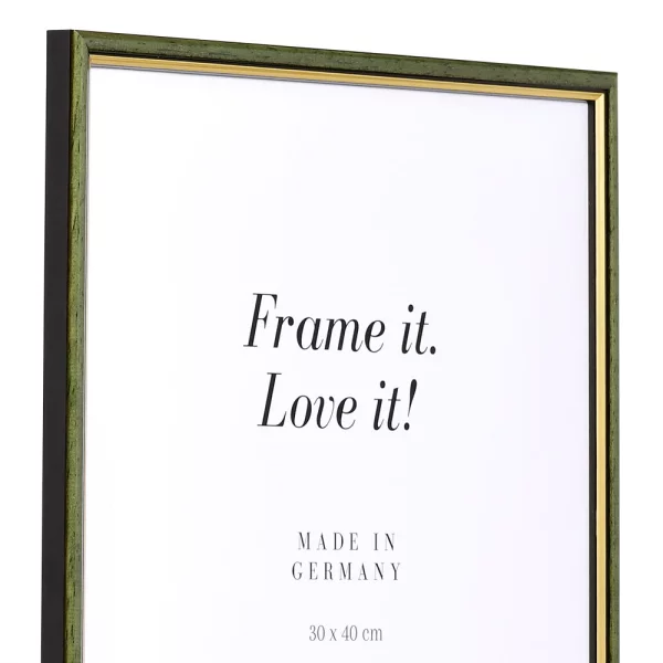 Cadre en bois Antony sur mesure vert-or | verre standard (2 mm)
