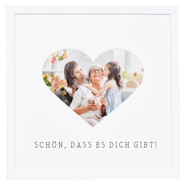 Bilderrahmen mit Herz-Passepartout & Text "Schön, dass es dich gibt!" 30x30 cm | weiß | Normalglas (2 mm)