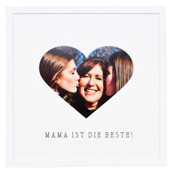 Bilderrahmen mit Herz-Passepartout & Text "Mama ist die Beste!" 30x30 cm | weiß | Normalglas (2 mm)