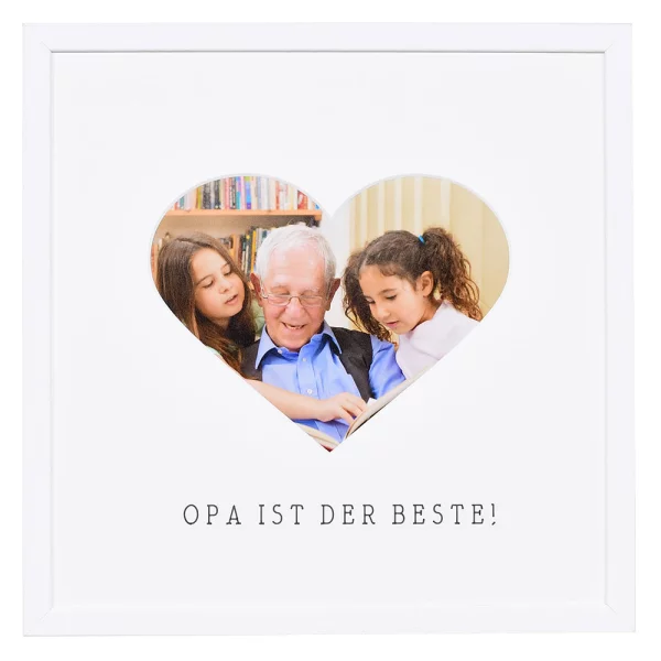Bilderrahmen mit Herz-Passepartout & Text "Opa ist der Beste!" 30x30 cm | weiß | Normalglas (2 mm)