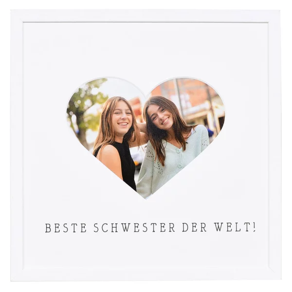 Bilderrahmen mit Herz-Passepartout & Text "Beste Schwester der Welt!" 30x30 cm | weiß | Normalglas (2 mm)