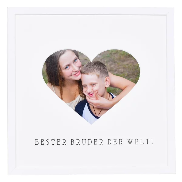 Bilderrahmen mit Herz-Passepartout & Text "Bester Bruder der Welt!" 30x30 cm | weiß | Normalglas (2 mm)