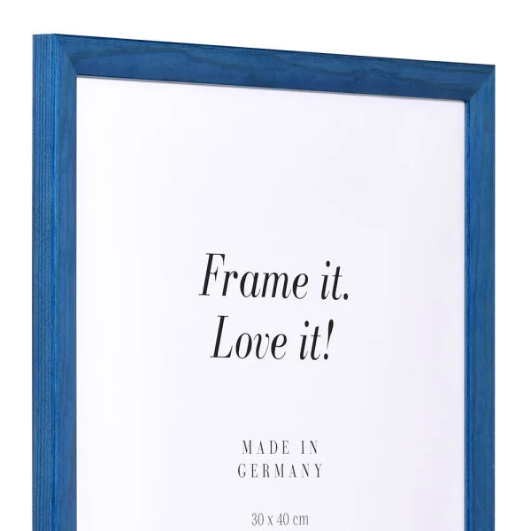Holzrahmen Korsika Massanfertigung blau | Normalglas (2 mm)