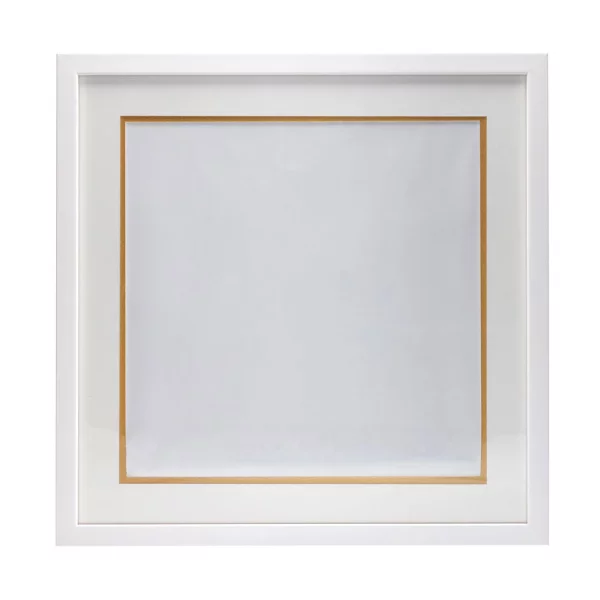 Cadre blanc pour pochette de disque vinyle avec double passe-partout blanc 40x40 cm | blanc avec bord en or | verre standard (2 mm)