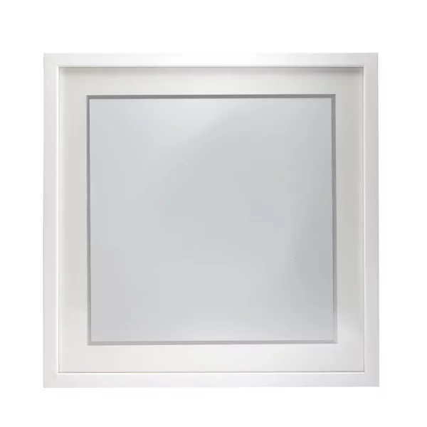 Cadre blanc pour pochette de disque vinyle avec double passe-partout blanc 40x40 cm | blanc avec bord en argent | verre standard (2 mm)