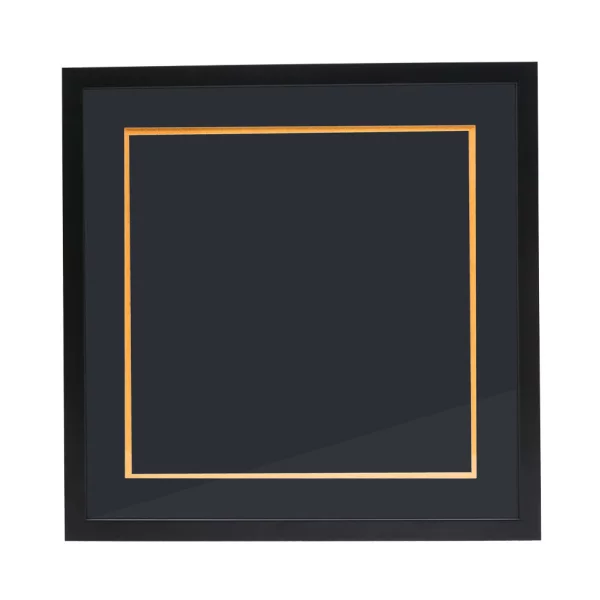 Cadre noir pour pochette de disque vinyle avec double passe-partout noir 40x40 cm | noir avec bord en or | verre standard (2 mm)