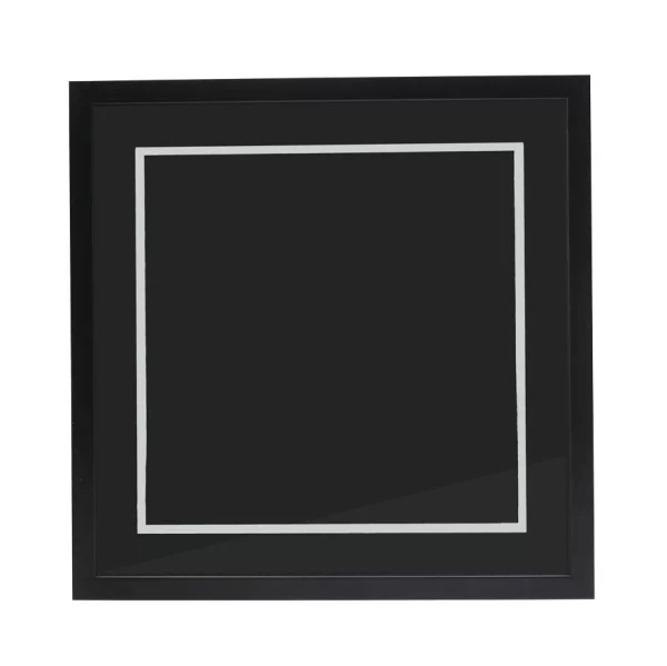 Cadre noir pour pochette de disque vinyle avec double passe-partout noir 40x40 cm | noir avec bord argenté | verre standard (2 mm)