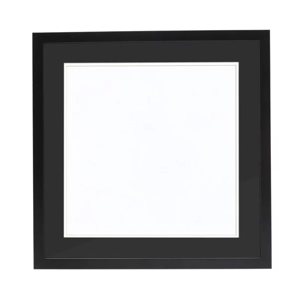Cadre noir pour pochette de disque vinyle avec double passe-partout noir 40x40 cm | noir avec bord blanc | verre standard (2 mm)