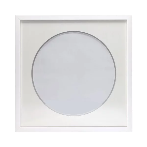 Cadre blanc pour disque vinyle avec double passe-partout blanc 40x40 cm | blanc avec bord en argent | verre standard (2 mm)