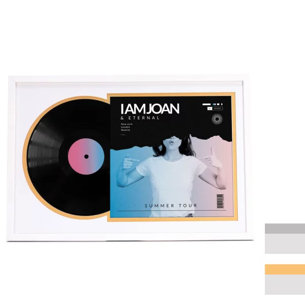 Cadre blanc pour disque vinyle et pochette avec double passe-partout blanc 