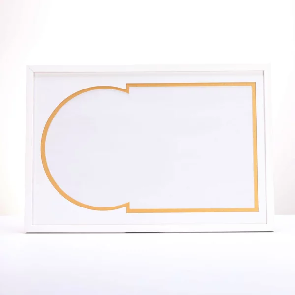 Cadre blanc pour disque vinyle et pochette avec double passe-partout blanc 40x60 cm | blanc avec bord en or | verre standard (2 mm)