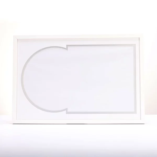 Cadre blanc pour disque vinyle et pochette avec double passe-partout blanc 40x60 cm | blanc avec bord en argent | verre standard (2 mm)