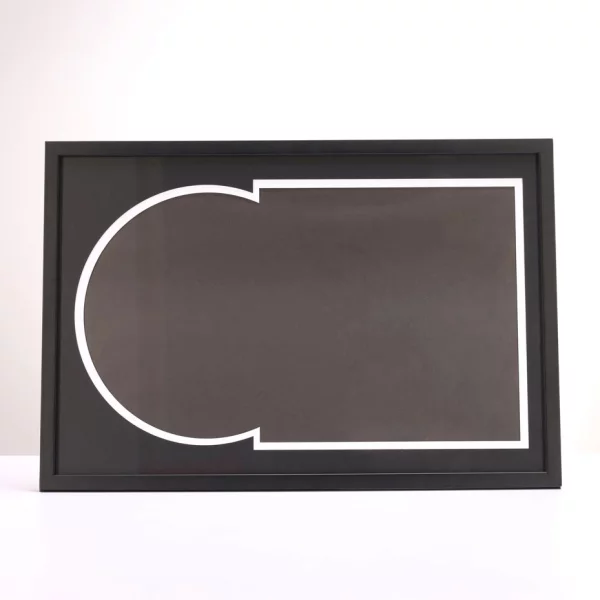 Cadre noir pour disque vinyle et pochette avec double passe-partout noir 40x60 cm | noir avec bord argenté | verre standard (2 mm)
