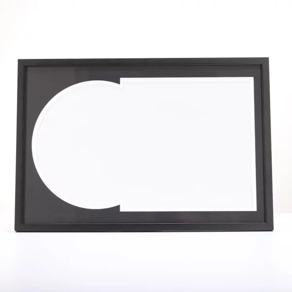 Cadre noir pour disque vinyle et pochette avec double passe-partout noir 40x60 cm | noir avec bord blanc | verre standard (2 mm)