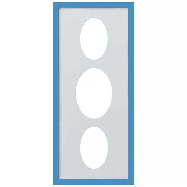 Cadre Top Cube avec passe-partout multiple avec 3 ouvertures ovales, 25x60 cm 2x10x15 cm, 1x13x18 cm | bleu | verre standard (2 mm)