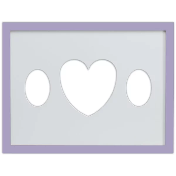 Cadre Top Cube avec passe-partout multiple avec ouvertures ovales et en forme de cœur, 30x40 cm 2x7x10 cm, 1x15x15 cm | lilas | verre standard (2 mm)