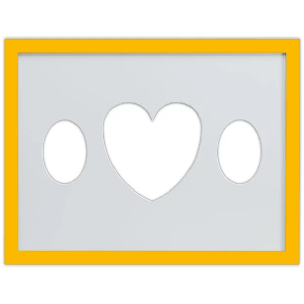 Cadre Top Cube avec passe-partout multiple avec ouvertures ovales et en forme de cœur, 30x40 cm 2x7x10 cm, 1x15x15 cm | jaune | verre standard (2 mm)
