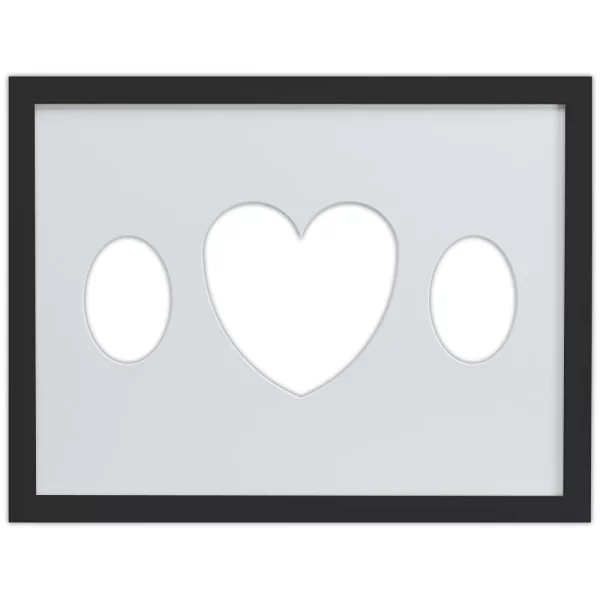 Cadre Top Cube avec passe-partout multiple avec ouvertures ovales et en forme de cœur, 30x40 cm 2x7x10 cm, 1x15x15 cm | noir | verre standard (2 mm)