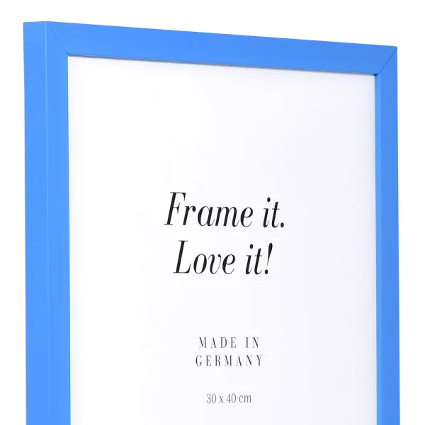 Cadre en bois Top Cube sur mesure bleu | verre antireflet mat (2 mm)