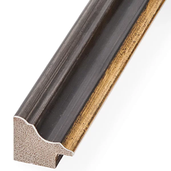 Barockrahmen Littau 50x70 cm | Anthrazit-Schwarz mit Gold, handgrundiert | Normalglas (2 mm)