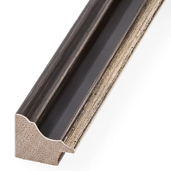 Barockrahmen Littau nach Maß Anthrazit-Schwarz mit Silber, handgrundiert | Normalglas (2 mm)