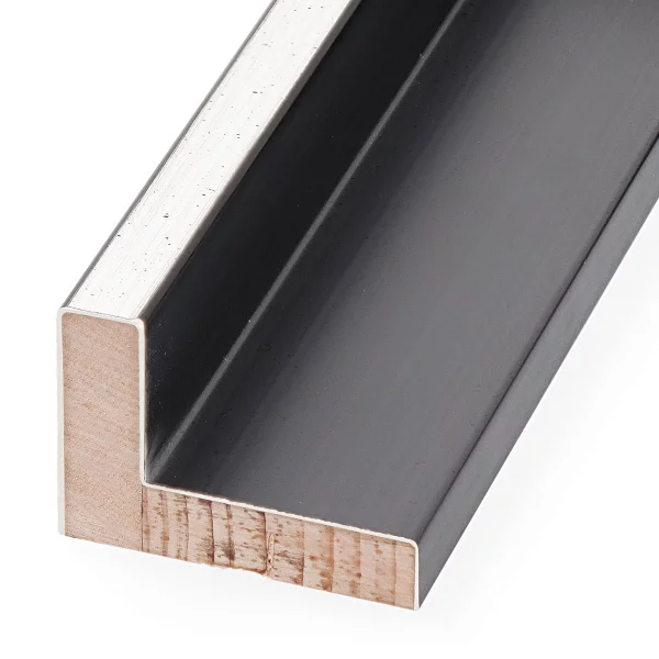 Schattenfugenrahmen Schlieren nach Mass Silber auf Schwarz | Leerrahmen (ohne Glas und Rückwand)