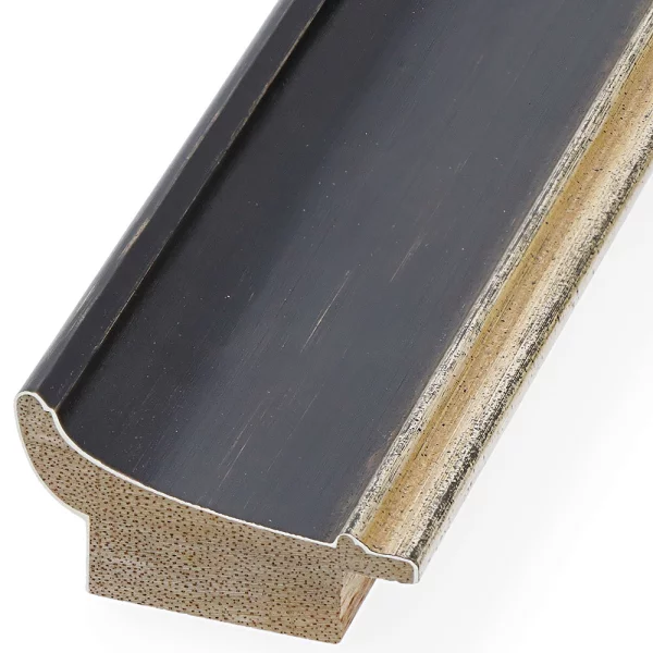 Barockrahmen Spiez nach Maß Anthrazit-Schwarz, vorne Silber, handgrundiert | Normalglas (2 mm)