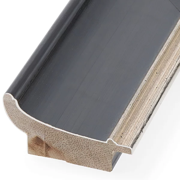 Barockrahmen Aarburg 59,4x84,1 cm (A1) | Anthrazit-Schwarz mit Silber, handgrundiert | Normalglas (2 mm)