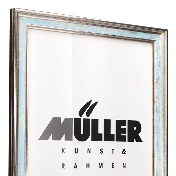 Cadre en bois Brême 18x24 cm | or blanc - bleu | verre standard (2 mm)