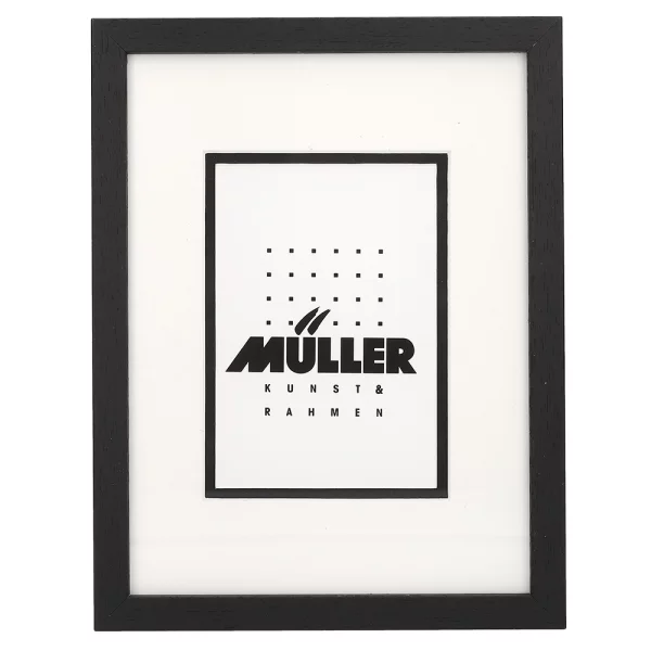 Holz-Bilderrahmen für Postkarten (10x15 cm) Schwarz, inkl. Passepartout 18x24 cm (10x15 cm) | Schwarz + Passepartout schwarz+weiß | Normalglas (2 mm)