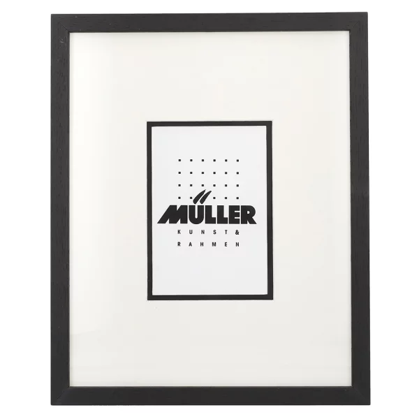 Cadre en bois pour cartes postales (10x15 cm), avec passe-partout 24x30 cm (10x15 cm) | noir + passe-partout noir+blanc | verre standard (2 mm)