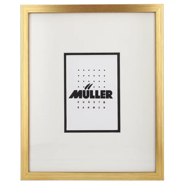Holz-Bilderrahmen für Postkarten (10x15 cm) Gold, inkl. Passepartout 24x30 cm (10x15 cm) | Gold + Passepartout schwarz+weiß | Normalglas (2 mm)