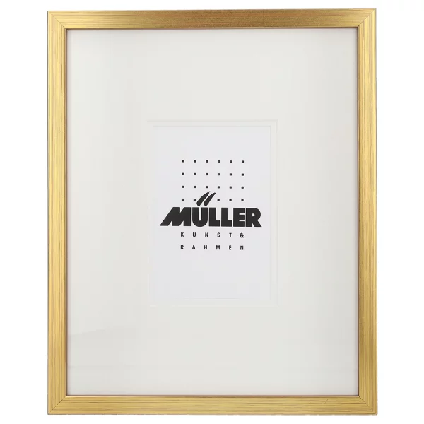 Holz-Bilderrahmen für Postkarten (10x15 cm) Gold, inkl. Passepartout 24x30 cm (10x15 cm) | Gold + Passepartout 2x weiß | Normalglas (2 mm)