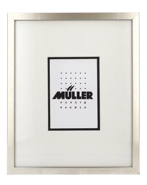 Cadre pour cartes postales (10x15 cm), avec passe-partout 24x30 cm (10x15 cm) | argent + passe-partout noir+blanc | verre standard (2 mm)
