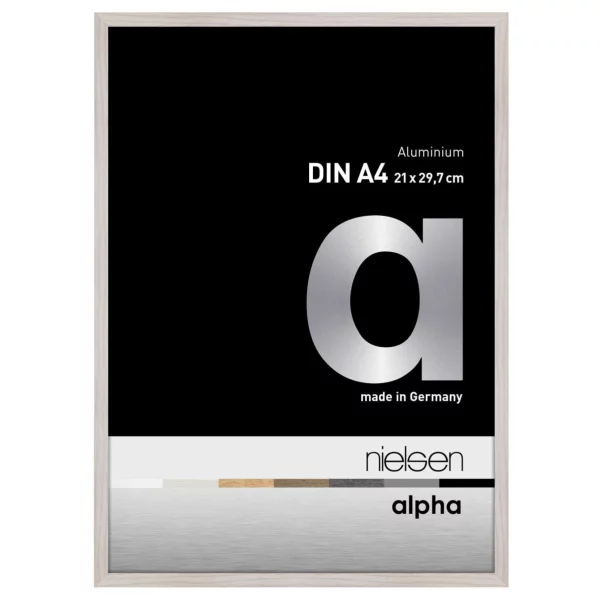 Alu-Bilderrahmen Profil Alpha nach Mass Eiche weiß (furnierte Oberfläche) | Normalglas (2 mm)