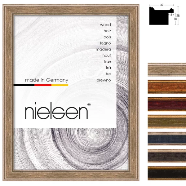 Holz-Bilderrahmen Palladio Color 37 21x29,7 cm (A4) | Schwarz-Silber | Normalglas (2 mm)