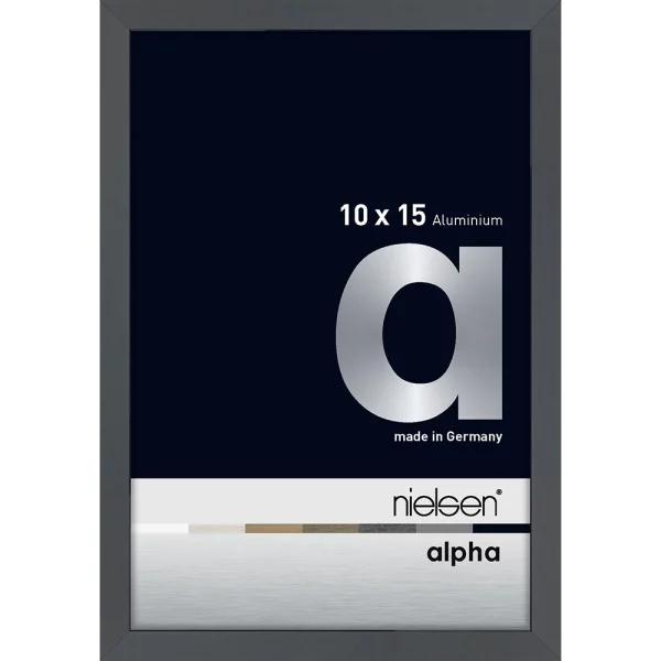 Cadre en aluminium Alpha 10x15 cm | gris foncé brillant | verre standard (2 mm)