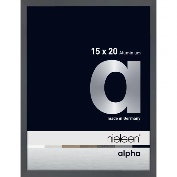 Cadre en aluminium Alpha 15x20 cm | gris foncé brillant | verre standard (2 mm)