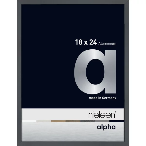 Alu Bilderrahmen Alpha 18x24 cm | Dunkelgrau glanz | Museumsglas UV 70 entspiegelt