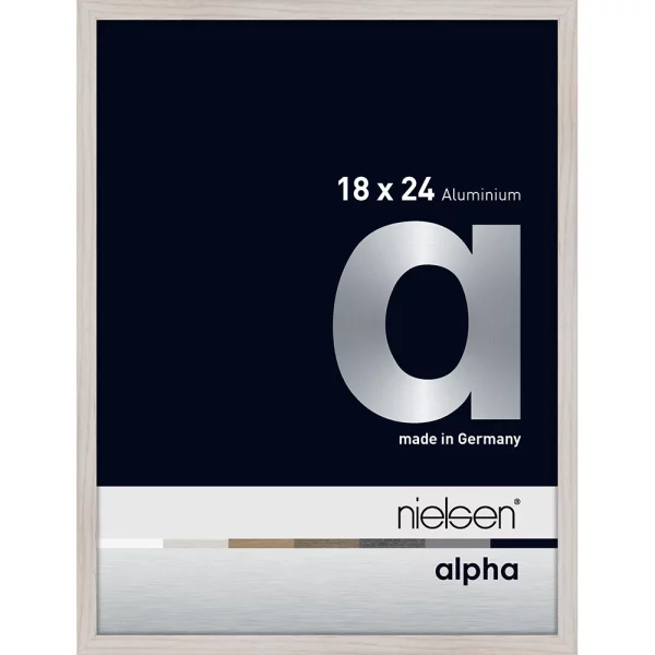 Alu Bilderrahmen Alpha 18x24 cm | Eiche weiß (furnierte Oberfläche) | Museumsglas UV 70 entspiegelt