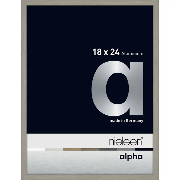 Alu Bilderrahmen Alpha 18x24 cm | Hellgrau (furnierte Oberfläche) | Museumsglas UV 70 entspiegelt