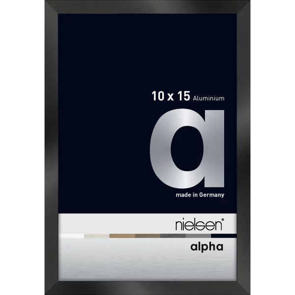 Cadre en aluminium Alpha 10x15 cm | noir brillant anodisé | verre standard (2 mm)