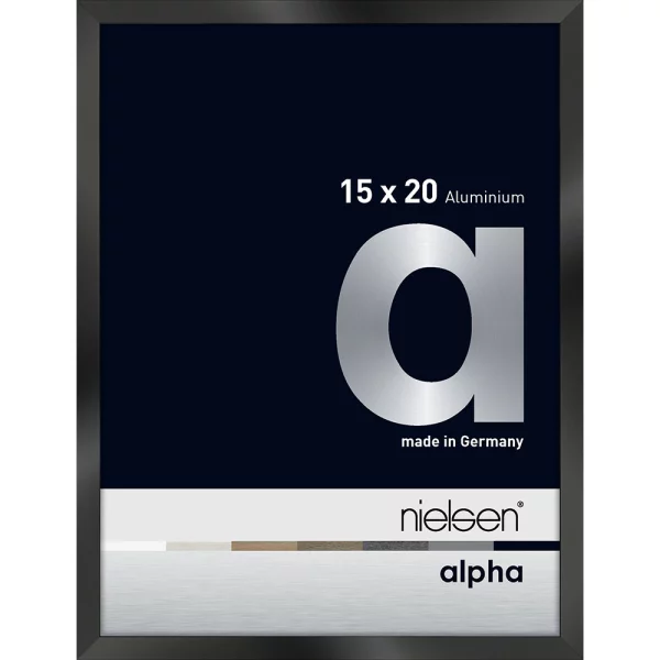 Cadre en aluminium Alpha 15x20 cm | noir brillant anodisé | verre standard (2 mm)