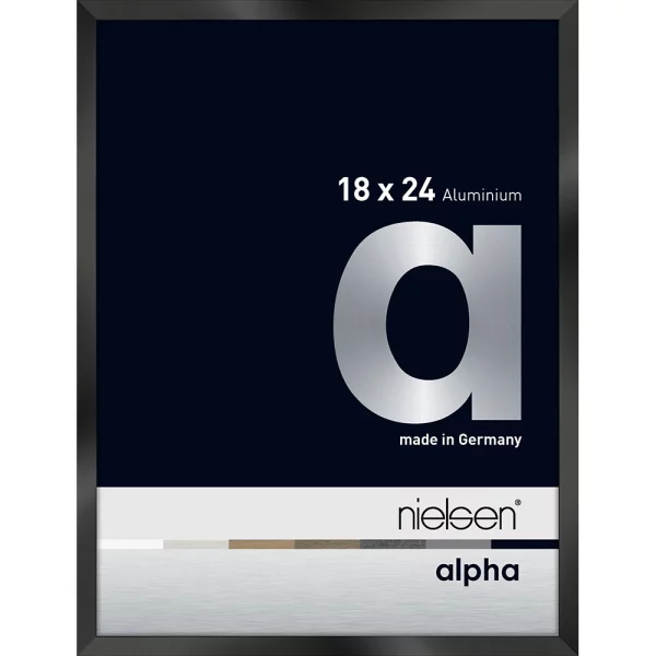 Alu Bilderrahmen Alpha 18x24 cm | Schwarz glanz eloxiert | Museumsglas UV 70 entspiegelt