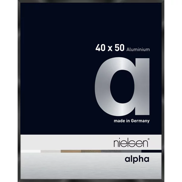 Cadre en aluminium Alpha 40x50 cm | noir brillant anodisé | verre standard (2 mm)