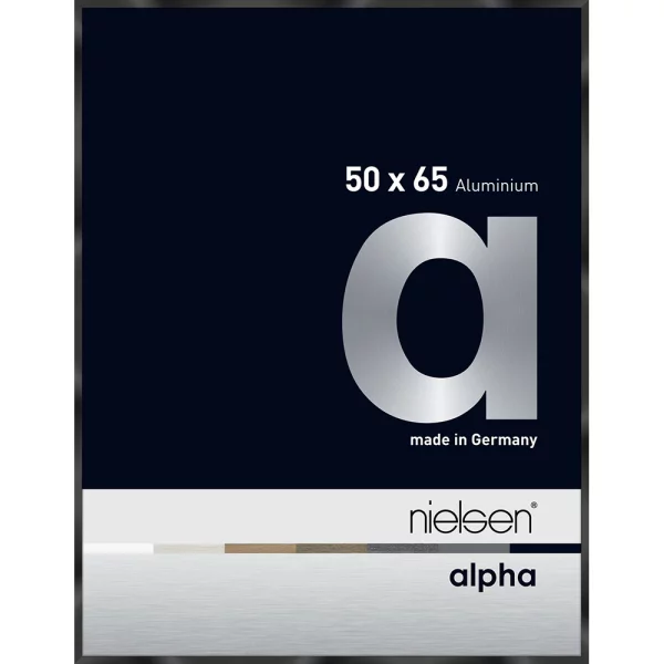 Cadre en aluminium Alpha 50x65 cm | noir brillant anodisé | verre standard (2 mm)