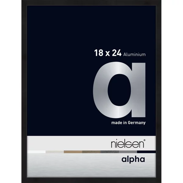 Alu Bilderrahmen Alpha 18x24 cm | Schwarz matt eloxiert | Museumsglas UV 70 entspiegelt