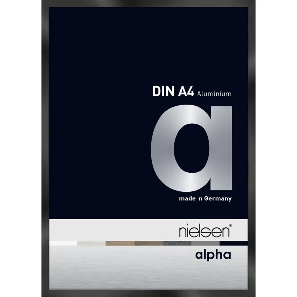 Cadre en aluminium profil alpha 21x29,7 cm (A4) | noir brillant anodisé | verre standard (2 mm)